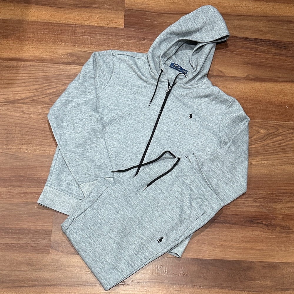 Polo by Ralph Lauren Light Gray Zip Hoodie with Black Accents and Pants Set